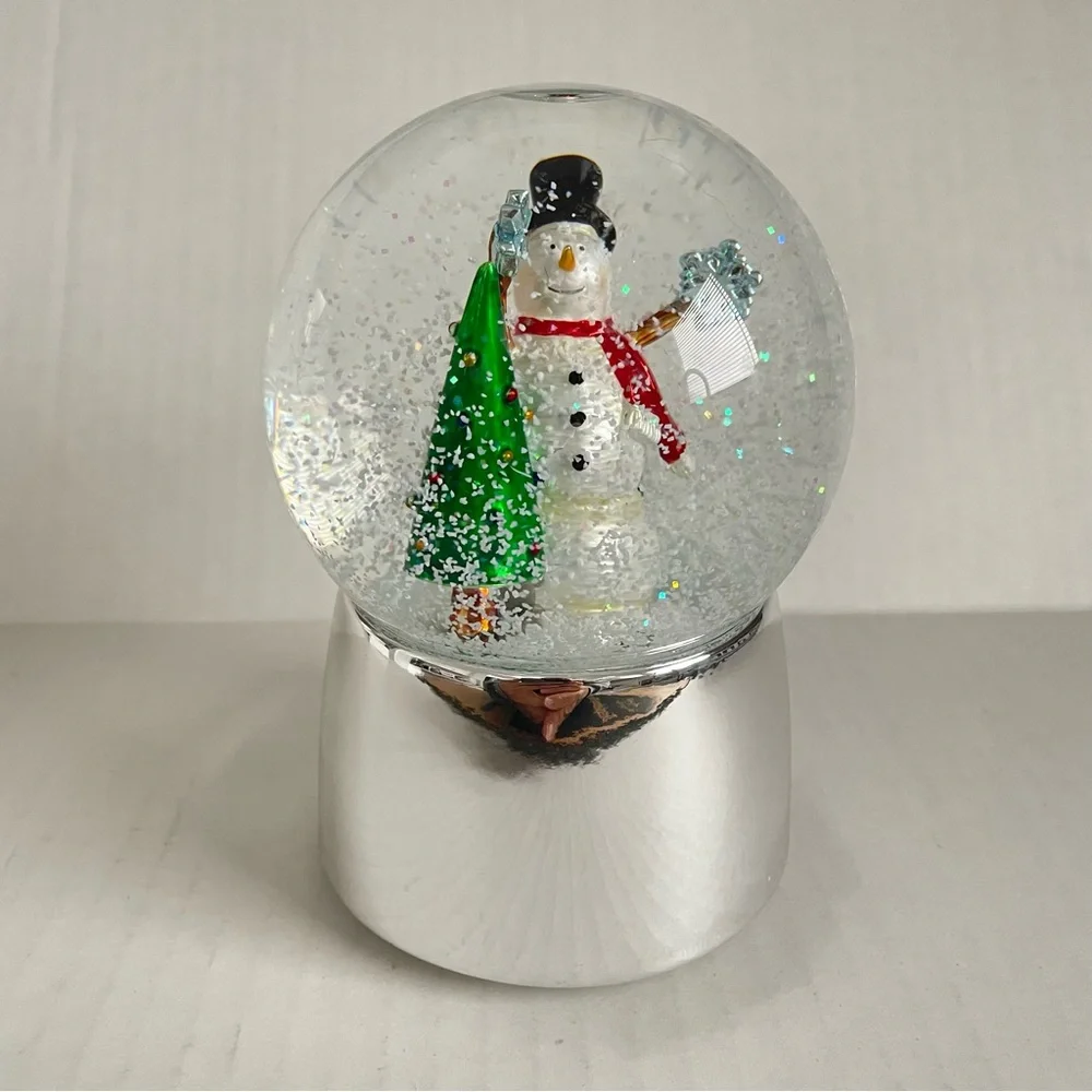 TOWLE SILVERSMITHS Snowman Christmas Tree Snow Globe MUSIC BOX Holiday Decor